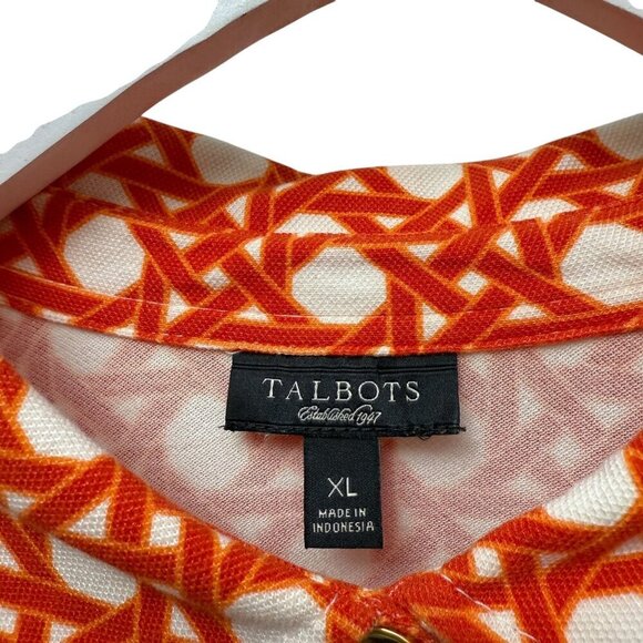 TALBOTS Womens Polo Shirt L/XL Orange Print 3/4 Sleeve Pique Knit Preppy Top - Picture 4 of 8